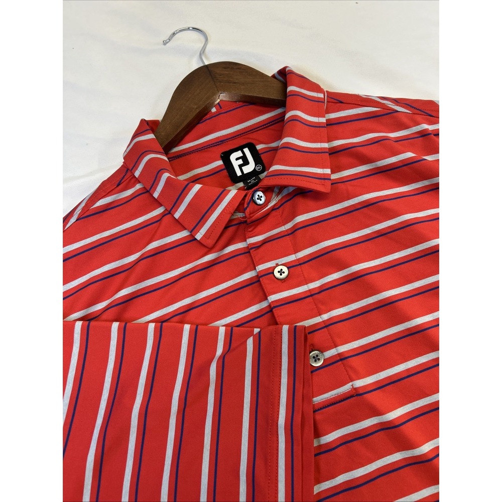 Footjoy FJ Shirt Men 2XL Red White Golf Polo Short Sleeve Performance‎ Stripe